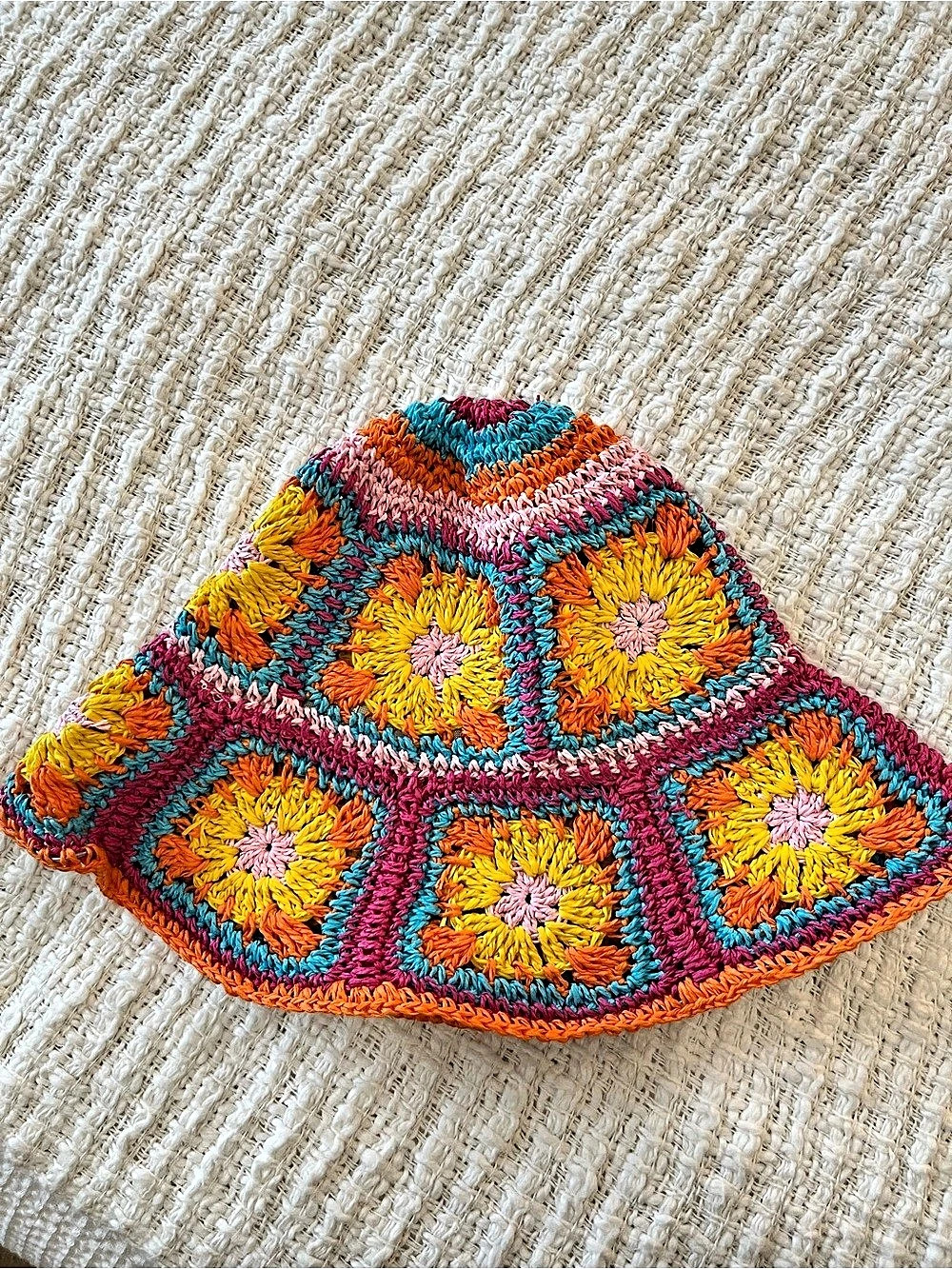 Crochet Floral Bucket Hat in Multicolor Like New